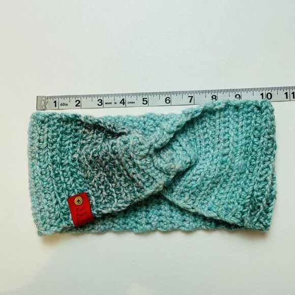 Red Barn Ranch Boho Headband Beanie Hat Mottled Green Twist Cable Knit Winter - Picture 5 of 5